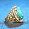 Fashionable retro turquoise gemstone ring, European style, with gem, wholesale