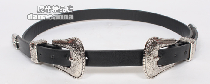 Fashion Double Head Carved Silver Buckle Thin Belt Wholesale display picture 3