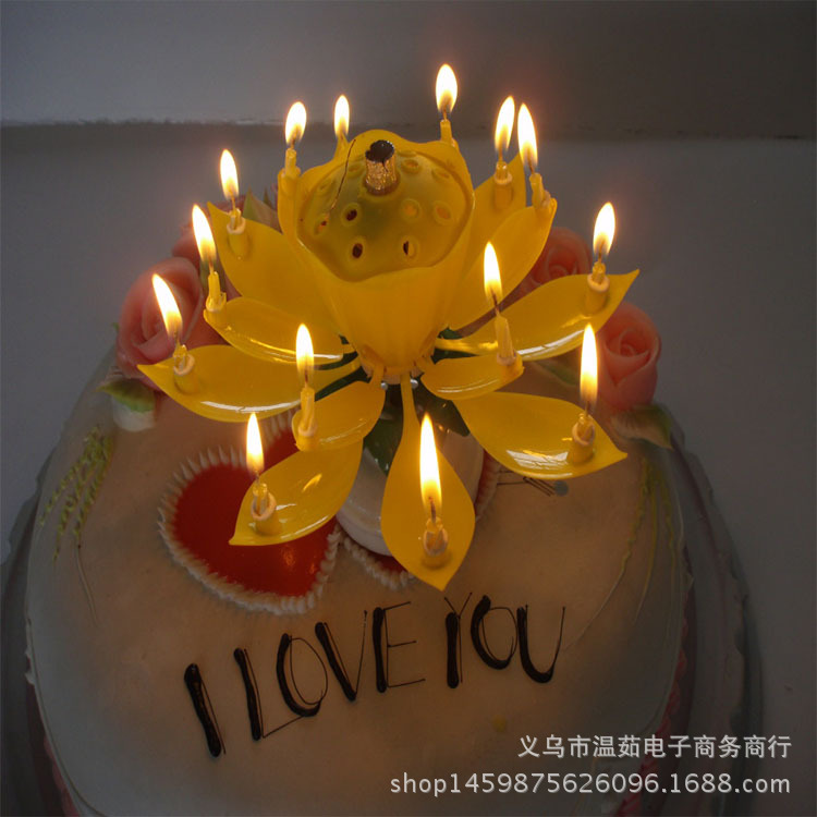 Exportar la floración de la vela de la música de cumpleaños 14 velas vela increíble vela de doble capa de la torta giratoria