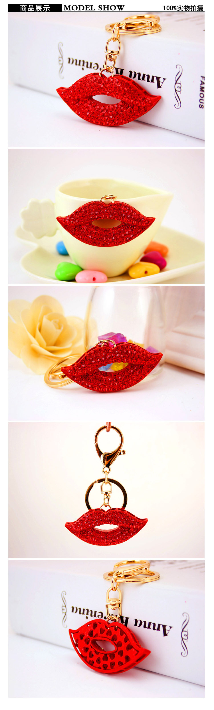 34g Weight Alloy, Metal Material Constellation Pattern Unisex Gender Korean Cute Sexy Red Lips Women's Bag Accessories Car Key Chain 无