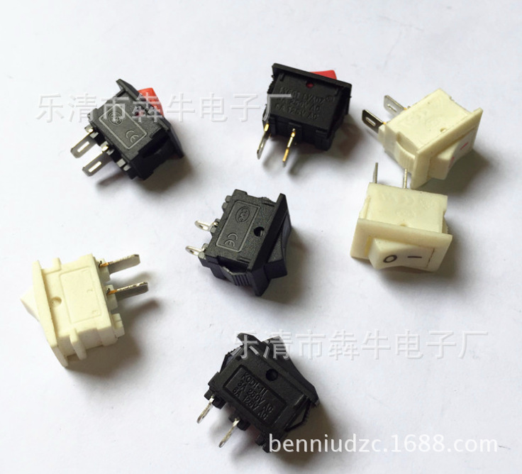 小尺寸白色电源开关KCD11-101尺寸10*15m2脚翘板开关安装尺寸9*14