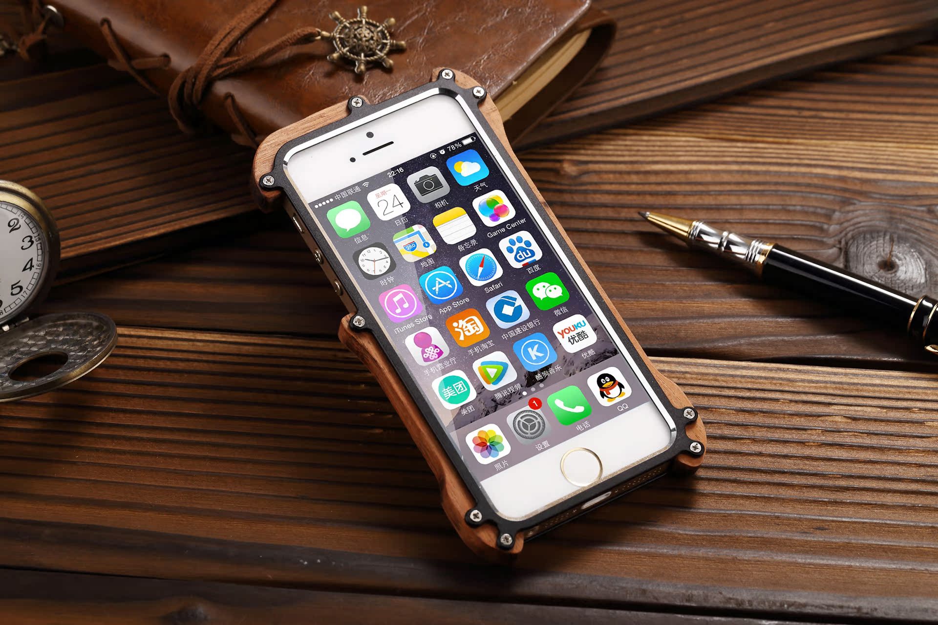 R-Just Light Slim Timber Aluminum Metal Wood Bumper Case Cover for Apple iPhone 5S/5/SE