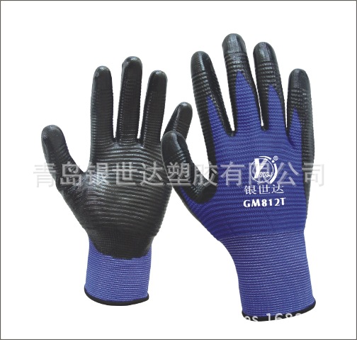 劳保手套U型纹丁腈手套耐油防滑劳保黑丁腈手套厂家直销