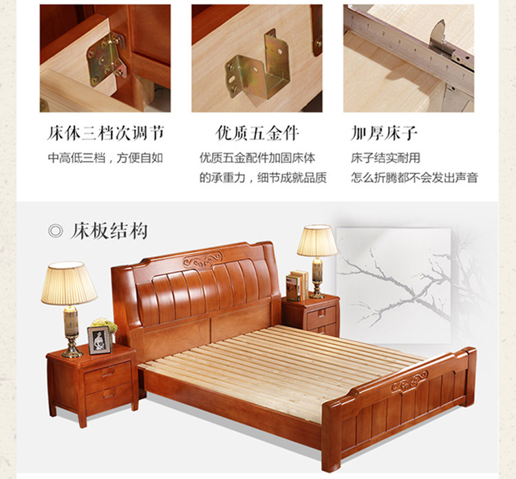 厂家直销 实木床 卧室橡木床1.8米大床 地产南康 居家特价床批发
