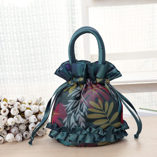 Mobile phone bag lace ethnic style bucket cloth bag women's handbag dinner bag cloth bag Korean version solid color women's bag