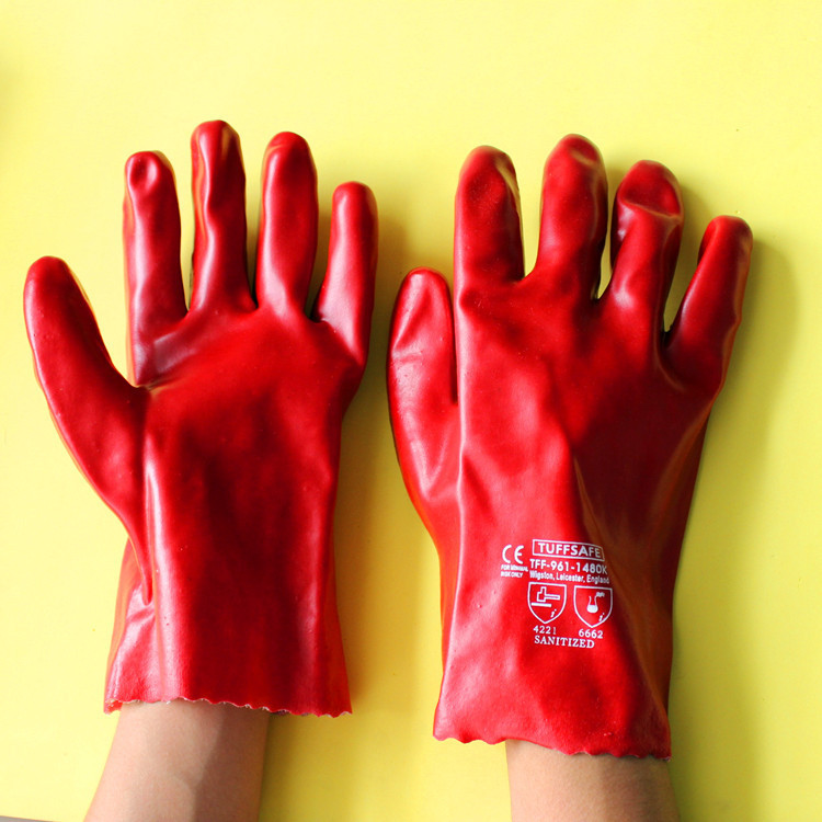 直销大口A级红耐油手套加长加厚宽口防油耐酸碱浸胶手套