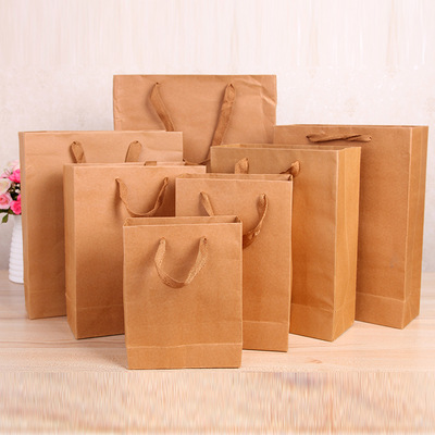 定制方底牛皮纸手提包装袋扁平环保购物烫金胶印礼品袋茶叶袋