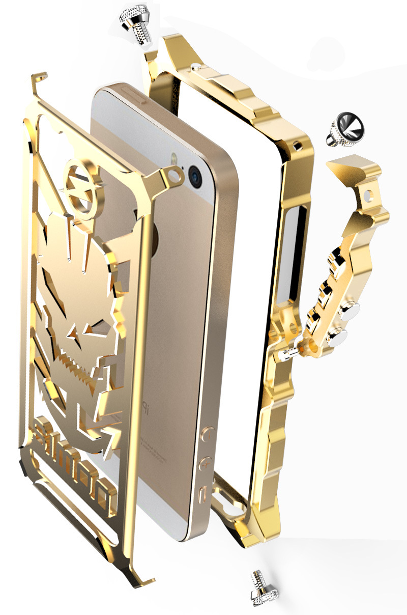 SIMON Mechanical Arm Skull Punk Premium Aluminum Metal Bumper Shockproof Case Cover for Apple iPhone SE/5S/5