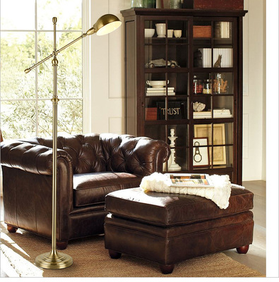 美式乡村复古落地灯 欧式简约创意客厅书房可升降铁艺青古铜地灯