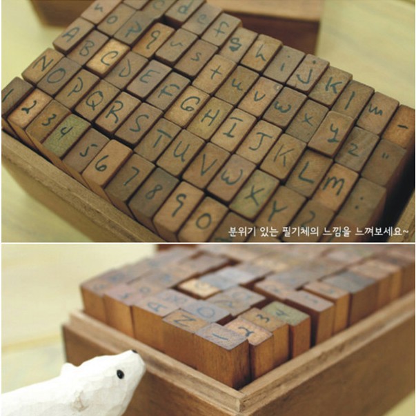 Papelería sello de hierba número de cuerpo inglés carta sello 70 piezas con caja de madera