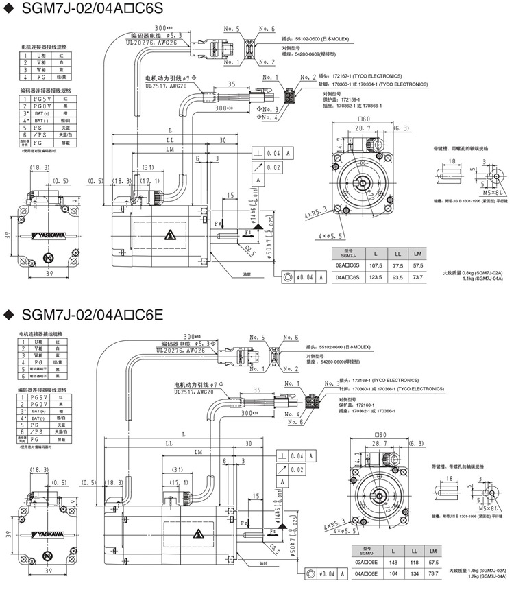 SGM7J-02A/04A安川伺服电机尺寸