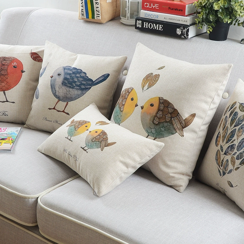 Xianrui Home Fresh Nordic Иллюстрация Птица Диван Подушка Хлопок и лен Подушкa для производства по персонализированному рисунку