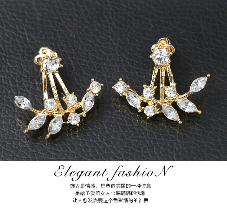 Fashion Stud Earrings Diamond Leaf Earring Twig Zircon Earrings Leaf Earrings Women display picture 1