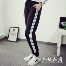 厂家直销秋冬韩版三条杠运动裤加绒加厚保暖长裤宽松松紧腰女裤