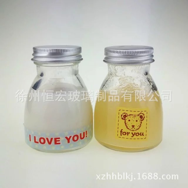 供应卡通布丁酸奶玻璃瓶  铁盖手工糖果瓶  透明玻璃喜蜜燕窝瓶