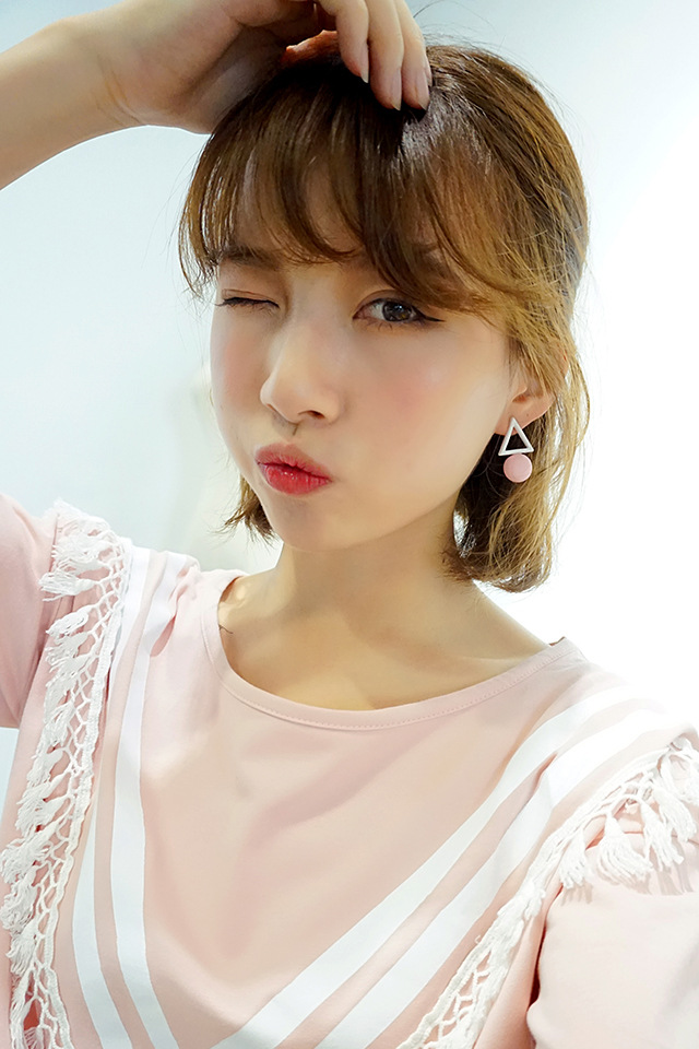 Hollow Triangle Round Asymmetric Ice Cream Color Temperament Simple Earrings Female display picture 12