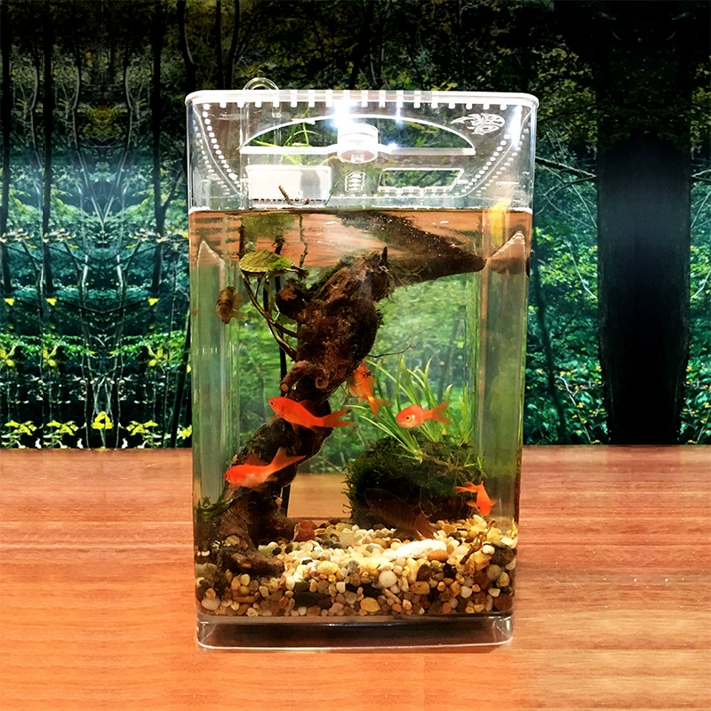 Аквариум Настольный золотой рыбки пластиковый маленький аквариум для золотой рыбки небольшой аквариум озеленение экологический резервуар цикл фильтрации Бесплатная подмена воды