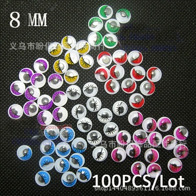 Оптовые глаза игрушки 8 мм с ресницами печатая подвижные глаза, аксессуары игрушки пластиковых глаз