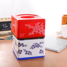 塑料礼品纸巾盒 正方形青花瓷纸巾盒 吉祥如意纸巾收纳盒