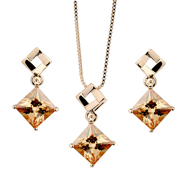 Simple And Shiny Square Zircon Set Exquisite Necklace Earrings Two-piece display picture 2