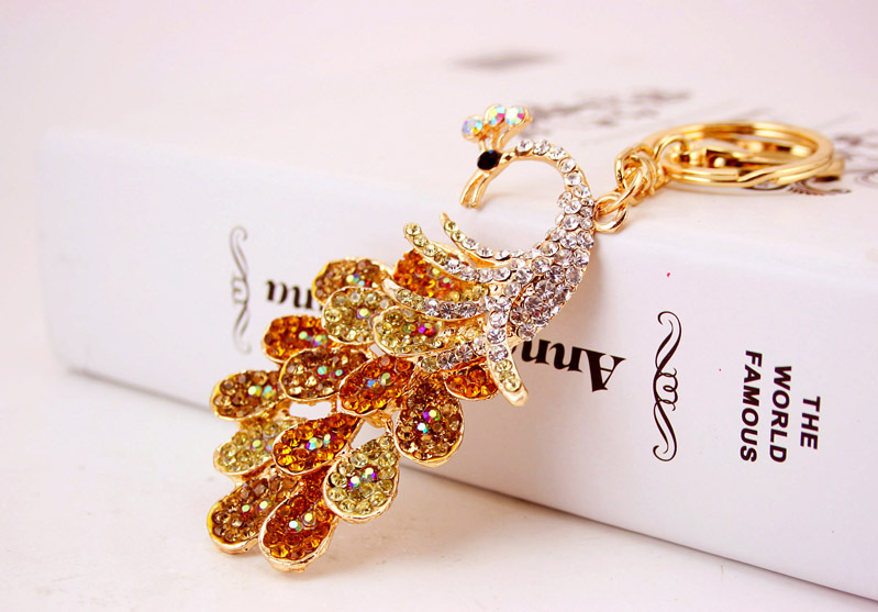 41g Weight Alloy, Metal Material Animal Pattern Unisex Gender Pink, Purple, Red, Blue, Gold Color Creative Diamond Peacock Keychain 8