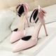 5196-1 Korean version of sweet beauty shoes with high heels and shallow sharp pointed Satin hollow bow bow with sandals.