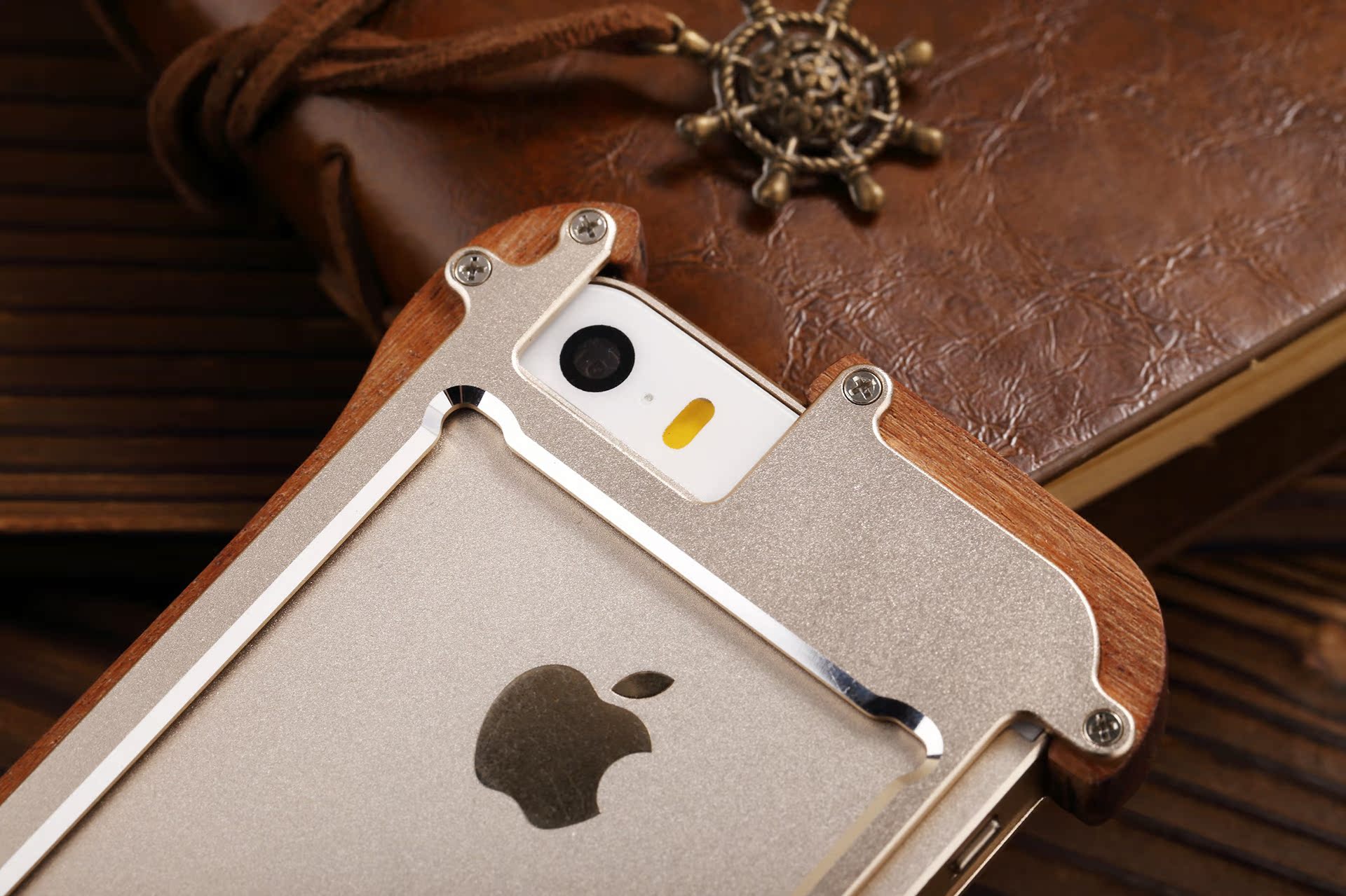 R-Just Light Slim Timber Aluminum Metal Wood Bumper Case Cover for Apple iPhone 5S/5/SE
