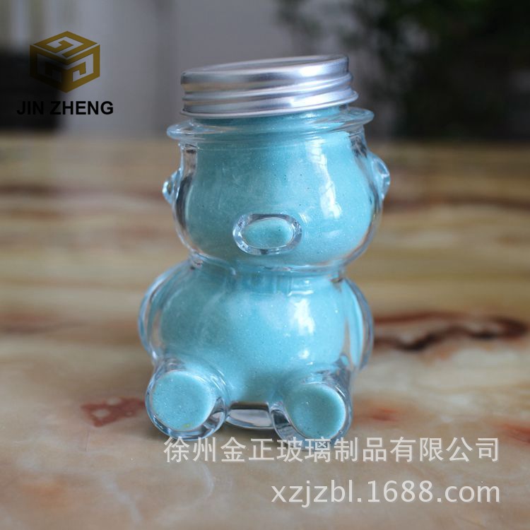 现货批发 160ml铝盖歪头小熊瓶 食品级无铅玻璃