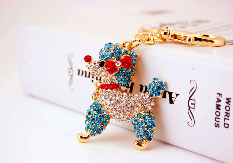 40g Weight Alloy, Metal Material Unisex Gender Pink, Purple, Red, Blue Color Korean Creative Cute Poodle Diamond Crystal Puppy Keychain Metal Pendant Wholesale 4