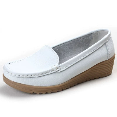 Women’s leather nursing shoes, genuine leather, comfortable low‑wedge sole, autumn casual