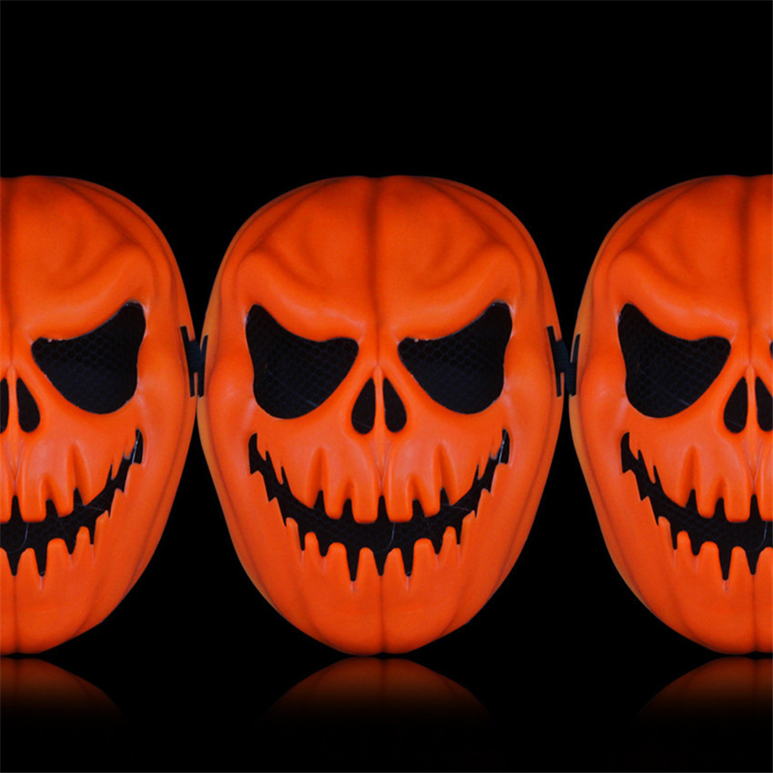 Halloween Plastic Orange Pumpkin Head Skull Mask Full Face (orange