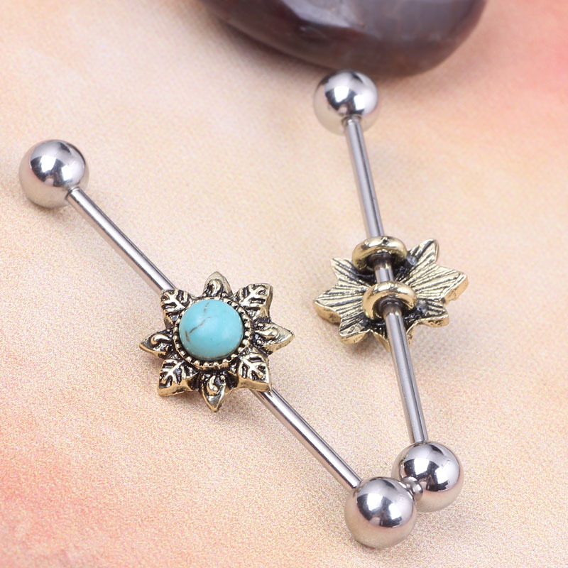 2016 New Turquoise Industrial Ear Studs Tongue Nail Piercing Ear Expansion Jewelry detail image 7