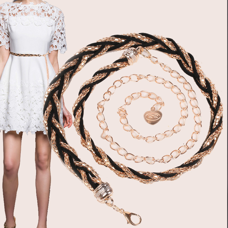 European and American Metal Woven Belt Cross-border 3-color Decorative Waist Chain, Simple and Versatile Dress, Metal Belt Body Chain_voghion.com