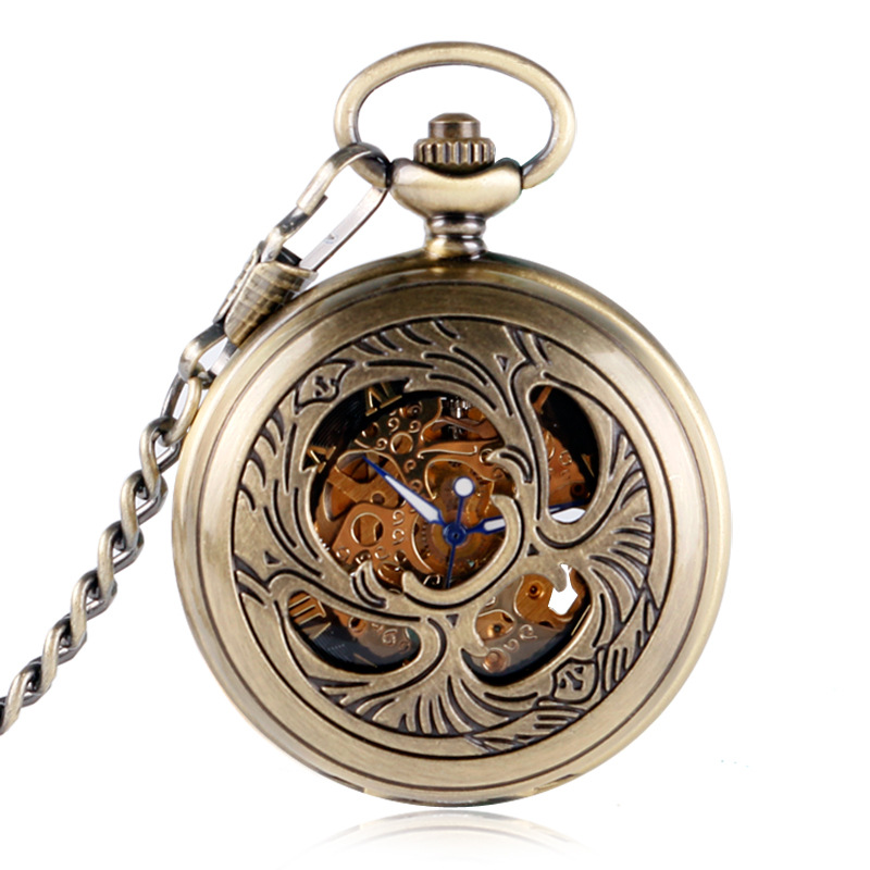 Foreign trade hot-selling retro mechanical pocket watch bronze hanging chain pocket watch classic hollow retro pocket watch manufacturers