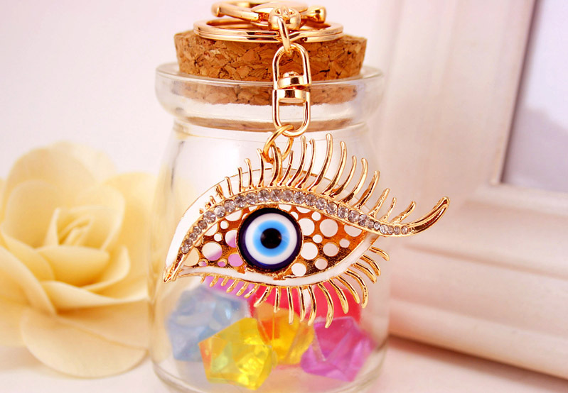 30g Weight Alloy, Metal Material Glasses Pattern Unisex Gender White, Red, Blue Color Korean Diamond-studded Devil’s Eye Crystal Metal Pendant Eyelashes Keychain 9