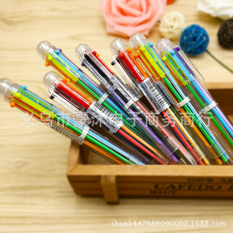 T日韩国创意可爱卡通多色圆珠笔多功能按动彩色个性油笔文具6色笔详情8