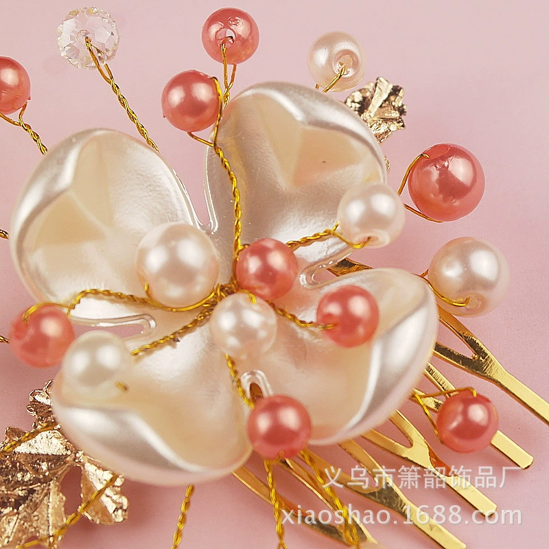 Fuchsia hair accessory from pearl for bride handmade, Korean set, wedding accessories