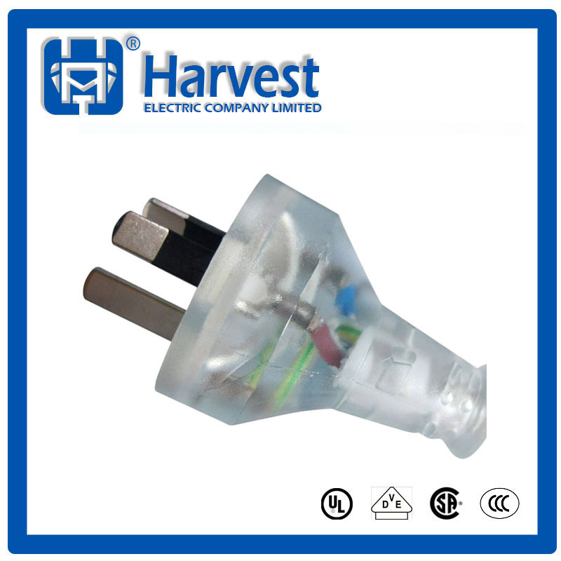 三插电源线 澳规透明三插电源线harvest   澳大利亚认证透明插头