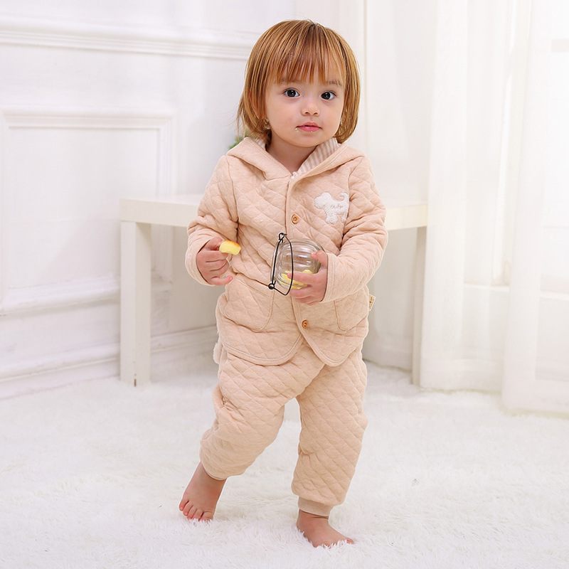 Baby Clothing Autumn and winter suit Single breasted Hooded jacket baby keep warm Cartoon rubber string trousers suit wholesale