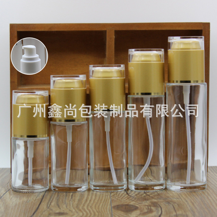 高档乳液瓶调配分装 沙金亚克力 透明玻璃瓶 按压精华液瓶子