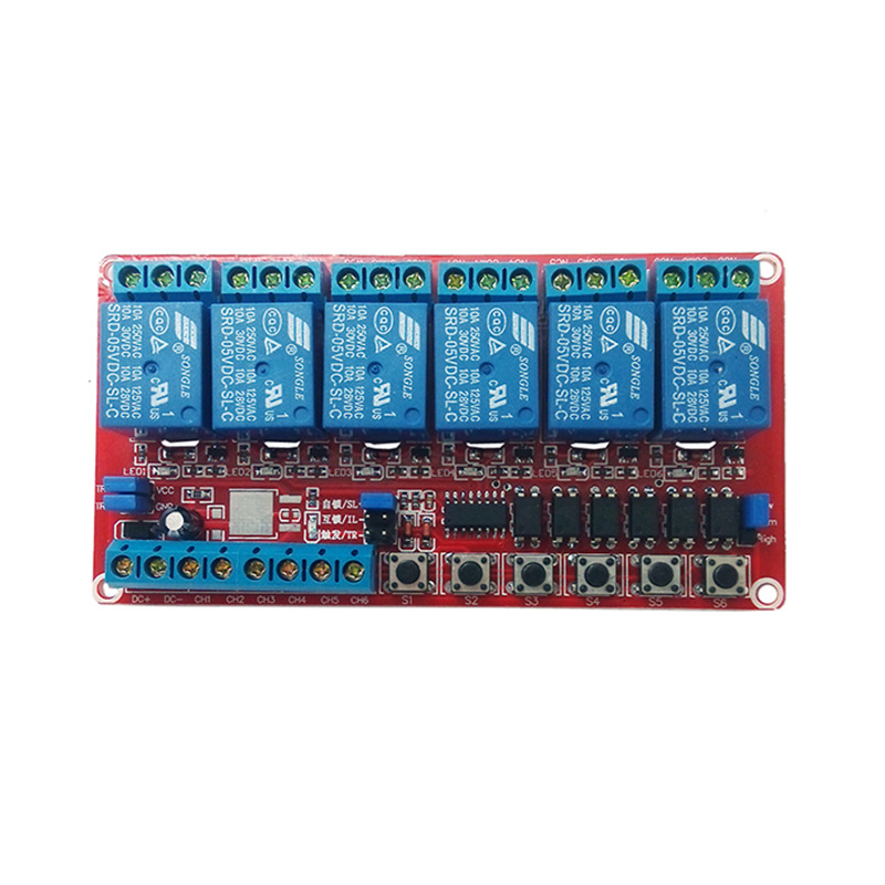6路三选一按键互锁开关自锁继电器模块高低电平触发5V12V24V