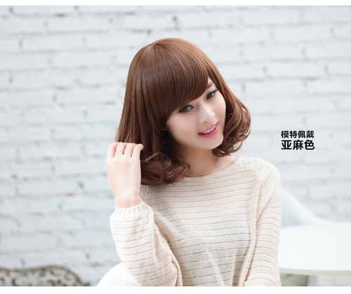 Korean wig for women, short bob cut, short curly hair, bobo head, side bangs, fluffy face-lifting, plum blossom head, wig set, long princess hair