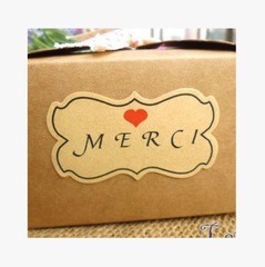 新款 復古牛皮紙法語謝謝 Merci封口貼 烘焙包裝封口貼 貼紙8枚