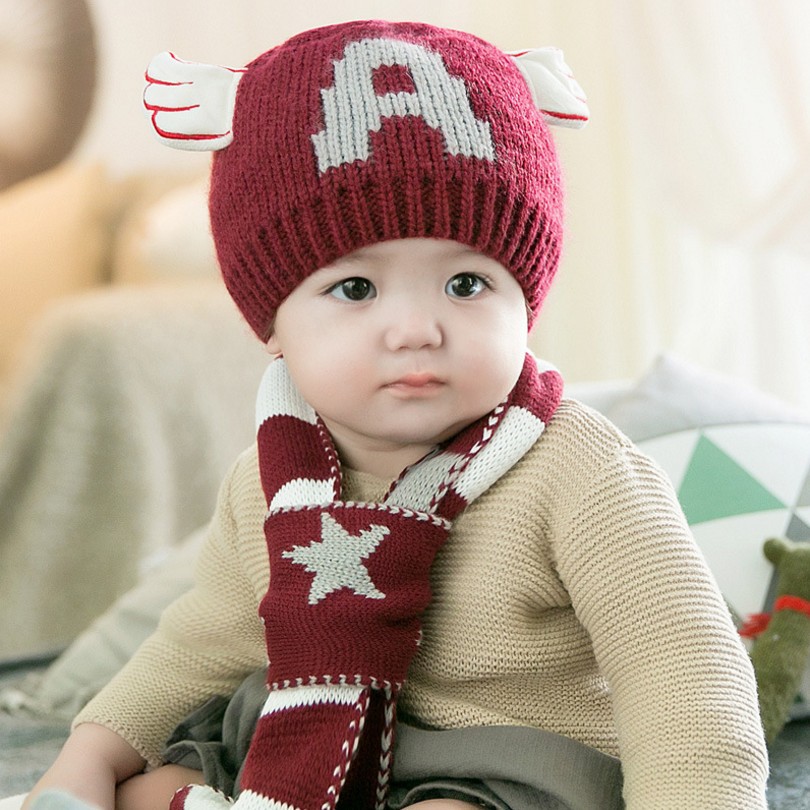 Детский зимний шерстяной комплект, детская удерживающая тепло шапка, шарф, США