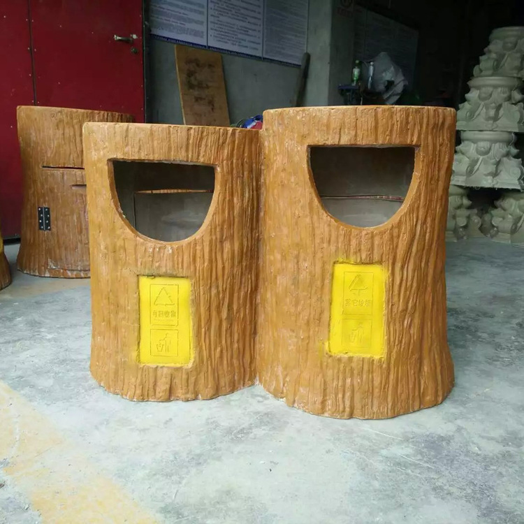 户外圆柱形玻璃纤维垃圾桶创意树桩形玻璃钢垃圾桶造型雕塑定制
