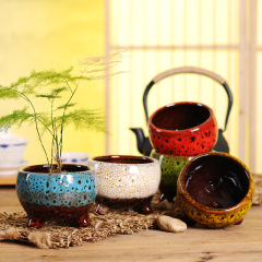 廠家直銷陶瓷綠色多肉花盆zakka陶瓷窯變多肉植物花盆工藝品批發