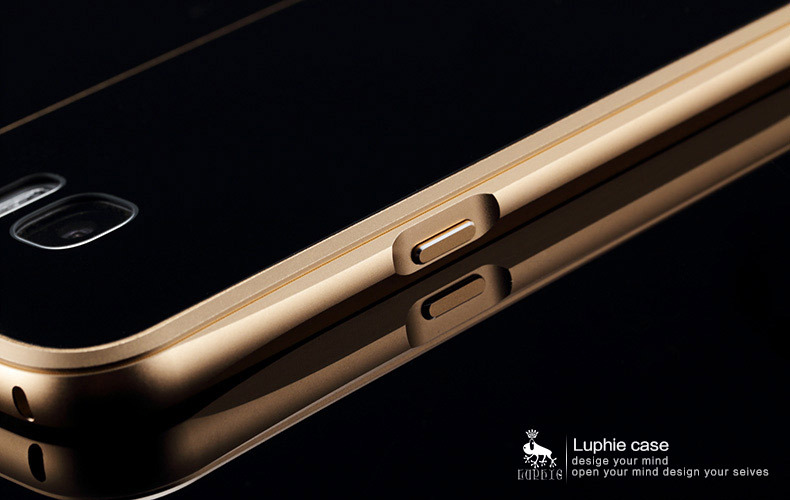 Luphie Aircraft Aluminum Metal Frame 9H Tempered Glass Back Cover Case for Samsung Galaxy S7 Edge G9350