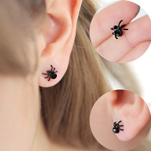 韩版S925银针立体黑色小蜘蛛耳钉 个性耳钉跨境爆款热卖男女耳环
