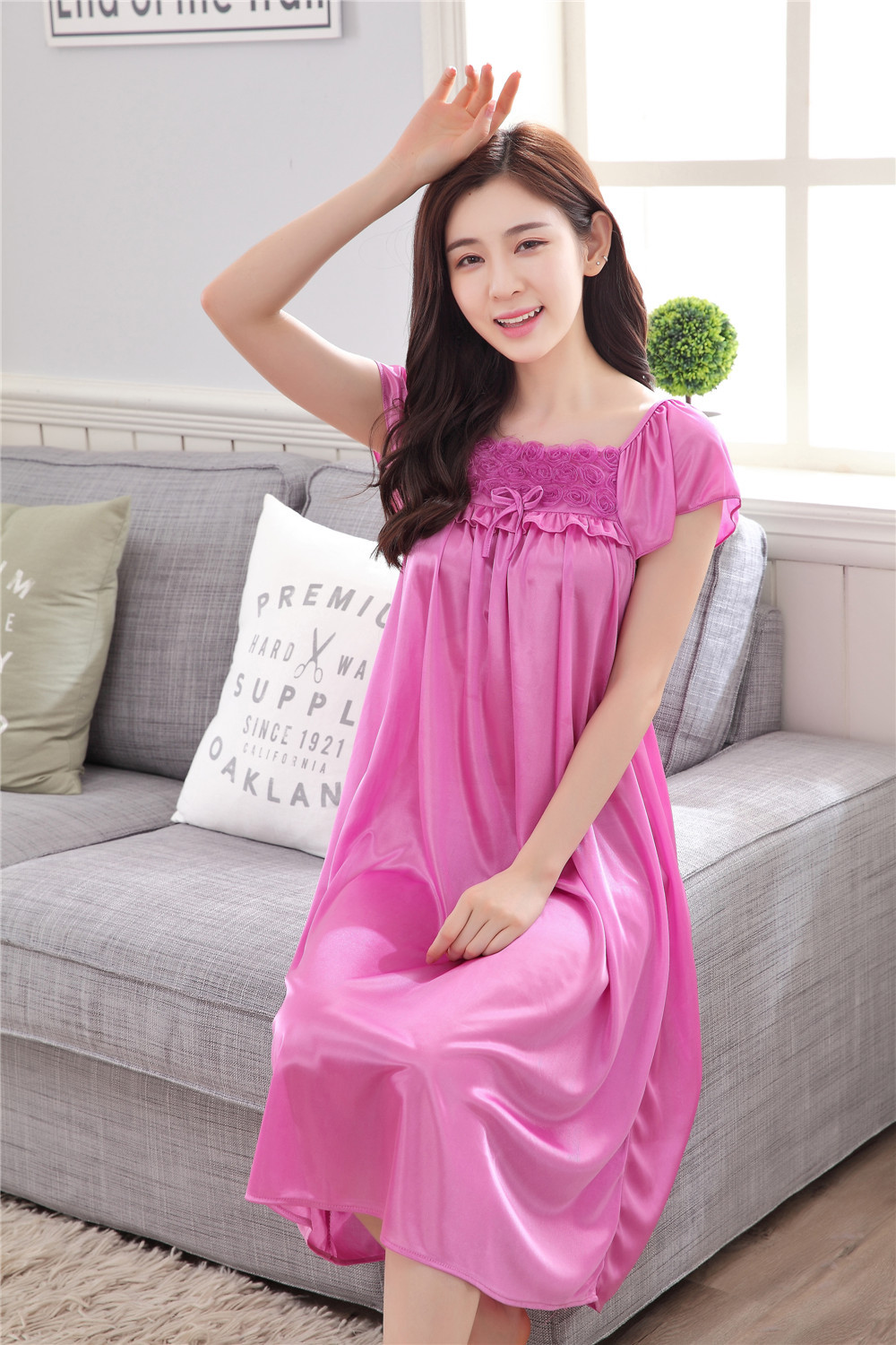 Women Sleepwear Pajamas Long Skirt Silk Comfortable Wear 4 Colour 11street Malaysia Sleepwear