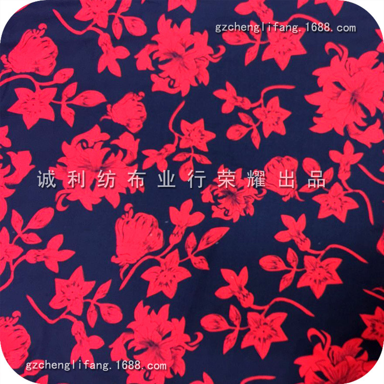 欧美棉布贡缎无弹印花布抽象花图案印花秋女装棉连衣裙面料棉绸